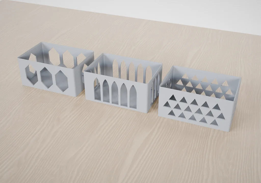 Wall patterns. Windows, arches or rows of triangles in the walls: less filament and no supports.