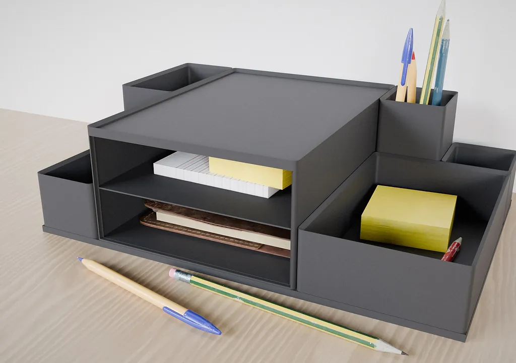Module mit Seitenregal. Öffne ein Modul seitlich und erstelle ein freistehendes Regal für Schreibtische, Schränke oder Grundplatten-Layouts.